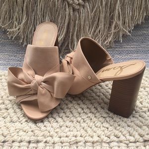 Sam Edelman Nude Suede Bow Mule Heels Size 8.5